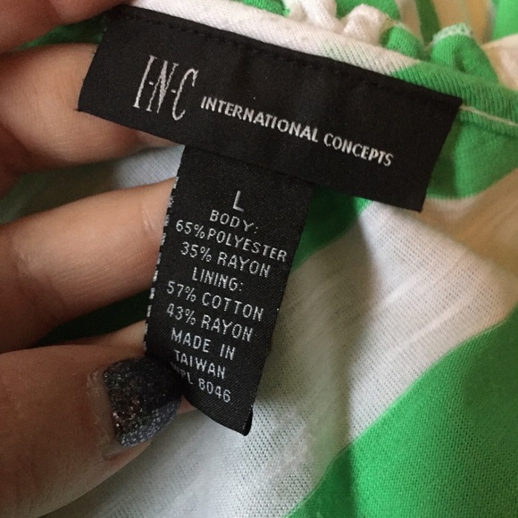 Bright Green White Striped Ruffle Vneck Dress L - Picture 5 of 7